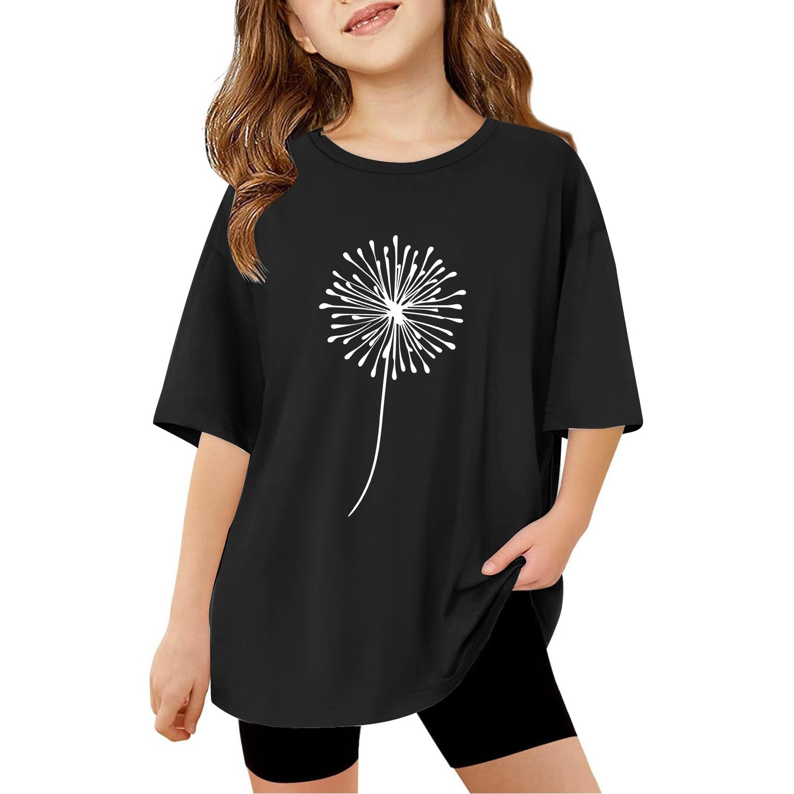 Girls Shirts Size 12-14 Short Sleeve Graphic Printed Pullover Tops Lightweight Comfort Tee Blouses Summer Clothes,Black,120