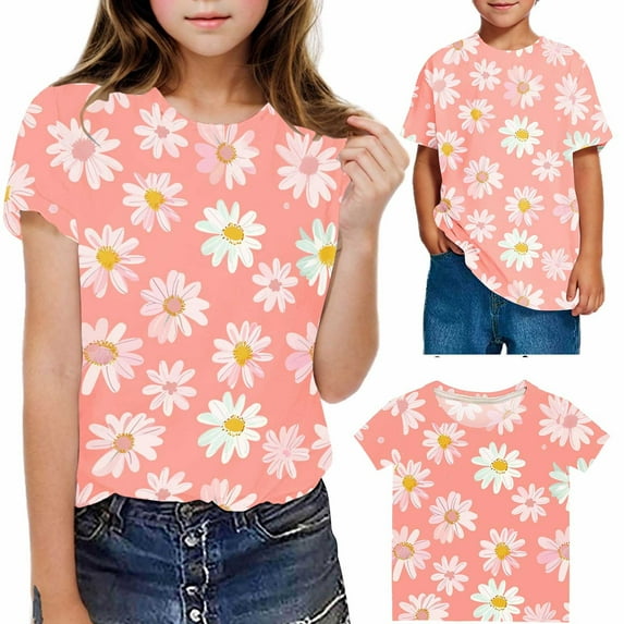 Girls Shirts Size 14 16 Crew Neck Top Kids 4t Short Sleeve Shirts Boys Floral Print Shirt for Girls Top for Girls 14-16 My Items