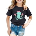 thumbnail image 1 of Girls Shirts Size 14 16 Fashion Crewneck Short Sleeves Ocean Print T-Shirts Breathable Girls Clothes Top,Black,110(3-4 Years), 1 of 3