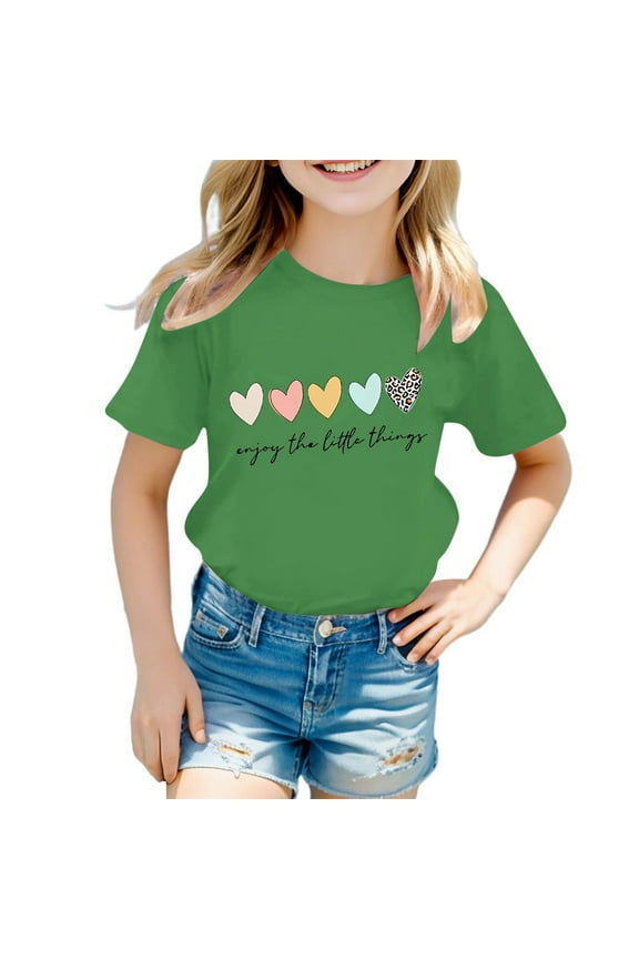 Girls Shirts Size 14-16 Girls Cute Graphic Print Round Neck Short Sleeve Tee Summer Casual T Shirt GN1, 5-6 Years