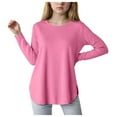 thumbnail image 1 of Girls Shirts Size 14 16 Girls Tshirt Girls Long Sleeve Shirts Kids Curve Hem Side Slit Soft Tunic Tops T-Shirts Pink 4-5 Years, 1 of 5