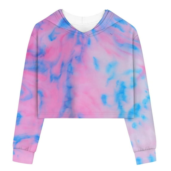 Gaexia Girls Shirts Size 14-16 Kids Girls Casual Loose Active Long Sleeves Hoodies Sweatshirts Hooded Short Pullover Tie Dye Teen Crop Tops Girls Tops , 3-4 Years
