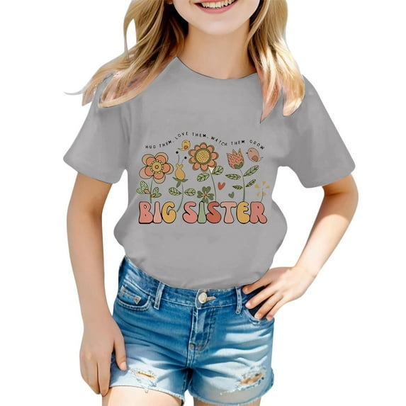 Girls Shirts Size 14-16 Letter Print Short Sleeve T Shirt Top Kids Pull-On School Shirts for Girls Yellow Hanukkah Casual Summer Tops Grey,140