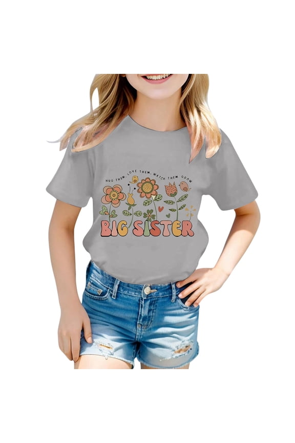 Girls Shirts Size 14-16 Letter Print Short Sleeve T Shirt Top Kids Pull-On School Shirts for Girls Yellow Hanukkah Casual Summer Tops Grey,140