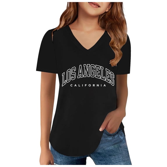 Girls Shirts Size 14-16 Shirts for Kids Boys Girls Casual Crew Neck Short Sleeve Letter Tops Z3-Black, 6-7 Years