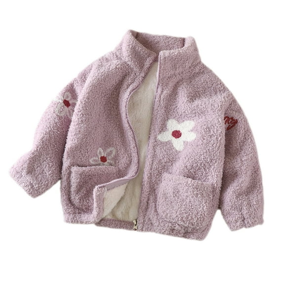 Girls Shirts Size 14-16 Toddler Jacket Kids Boys Girls Autumn Spring Long Sleeve Cute Printing Zip Up Warm Outerwear Purple, 5-6 Years