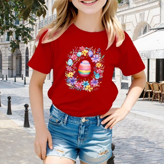 Girls Shirts Size 4-5 Girls Clothes Easter Children's Cute Rabbit Easter Egg Casual T Shirt 1544