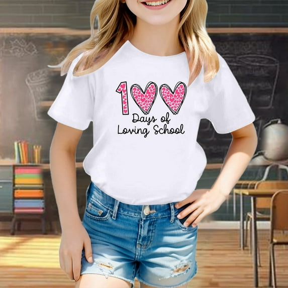 Girls Shirts Size 6-7 Girls Shirts Children Fashion Casual Print Round Neck Loose Short Sleeve T Shirt Top 1122