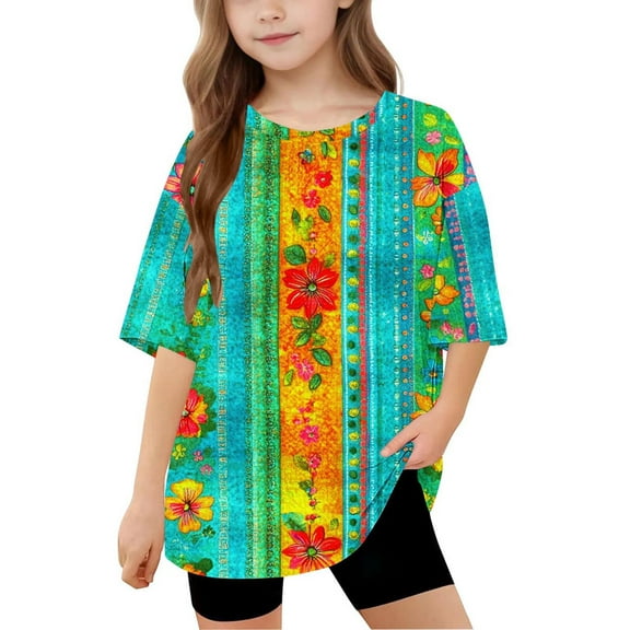 Girls Shirts Size 6 Round Neck Tee Shirts Short Sleeve Shirts for Girls Size 6-7 Girls Floral Shirt Top for Girls 8-10 reorders