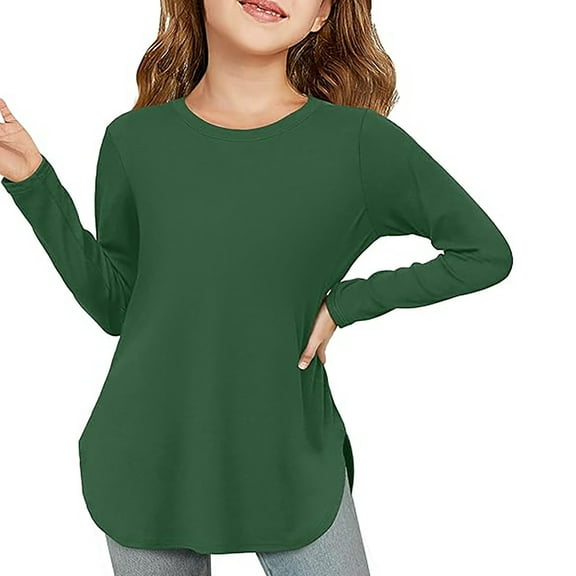 Girls Shirts Size 7-8 Girls Shirt Girls Long Sleeve Shirts Kids Arc Hem Side Slit Soft Tunic Tops T Shirts 1414