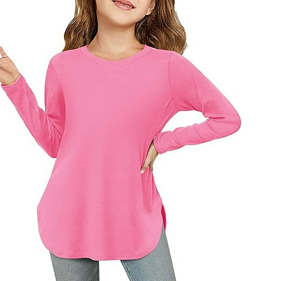 Girls Shirts Size 7-8 Girls Shirt Girls Long Sleeve Shirts Kids Arc Hem Side Slit Soft Tunic Tops T Shirts 1439