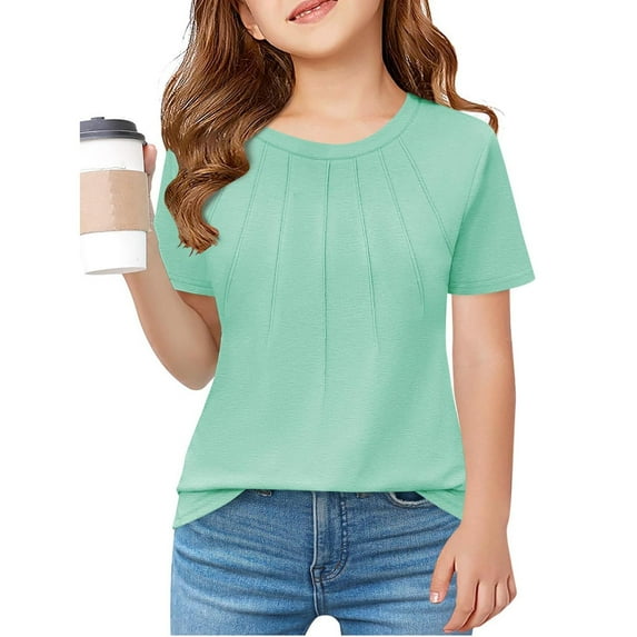 Girls Shirts Size 7-8 Girls Shirts Girls Pleated T Shirts Kids Summer Short Sleeve Fashion Tops Tees 5 14 Years