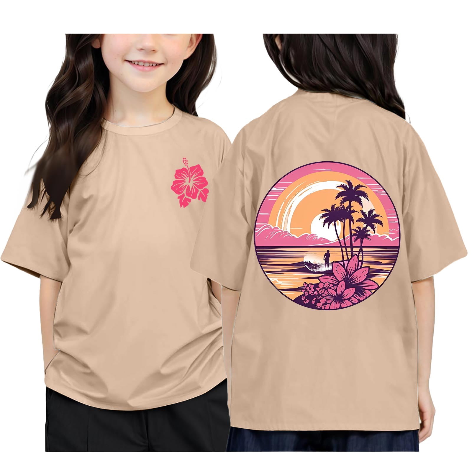Girls Shirts Size 8-9 Girls Clothes Children's Printed Round Neck Short Sleeved T Shirt for Boys and Girls 3591