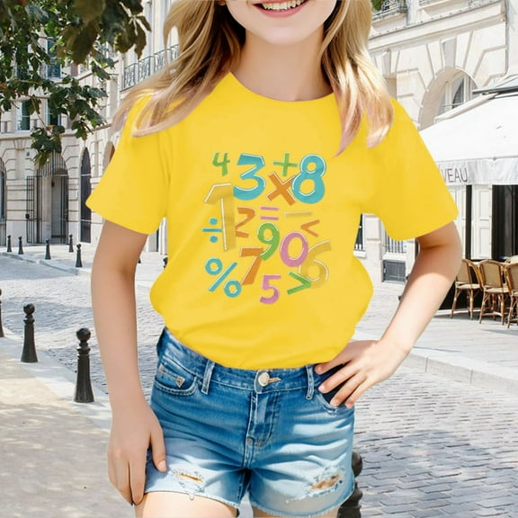 Girls Shirts Size 8-9 Girls Shirt Children's Cute Math Themed Casual and Versatile T Shirt