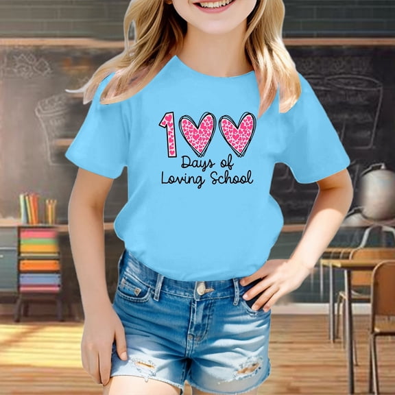 Girls Shirts Size 8-9 Girls Shirts Children Fashion Casual Print Round Neck Loose Short Sleeve T Shirt Top 1093