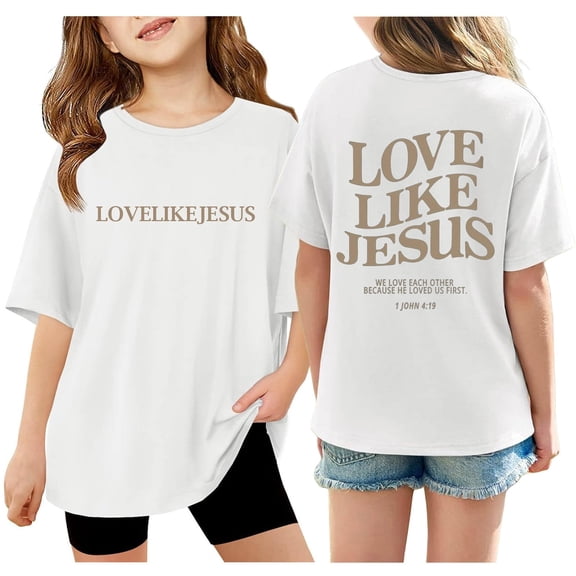 MUXiin Girls Shirts Size 8 Love Like Jesus Print Short Sleeve Tunic Tee Tops Active Fit Back To School Graduation Girl Clothes Outifit