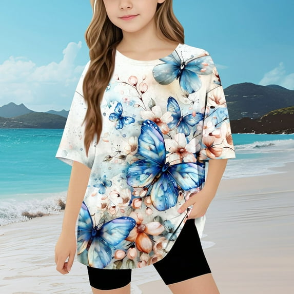 Girls Shirts Size 8 Round Neck Tee Shirts Short Sleeve Tops for Girls 10-12 Print Shirt for Kids Blouse for Girls 9-10 Get it Fast