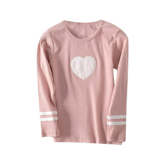Girls Shirts Size 8 Spring And Fall New Long Sleeved Embroidered Heart Shaped Stretch Thread T Shirt Fashion Top Hot Pink, 3-4 Years