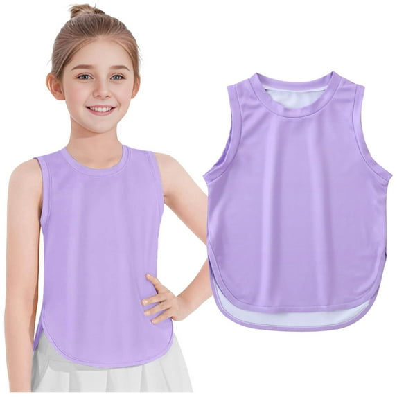 Girls Shirts Size 9-10 Girls Shirts Kids Girls Summer Athletic Solid Color Tank Tops Split Curved Hem Sleeveless Shirts for Gym Yoga Running 2353