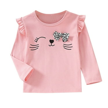 Girls Shirts Soft Crewneck Tee Comfort Basic Print Long Sleeve Blouse Cute Top for Girls Size 7-8T