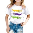 thumbnail image 1 of Girls Shirts Summer Casual Alligators Print Round Neck Short Sleeve Tees Girls' Tops White 3-4 Years, 1 of 5