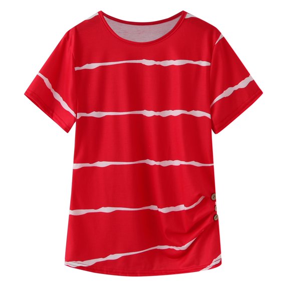 Girls Shirts Summer Casual Short Sleeve Buttons Striped Tunic Tops Girls' Tops Red 4 Years-5 Years