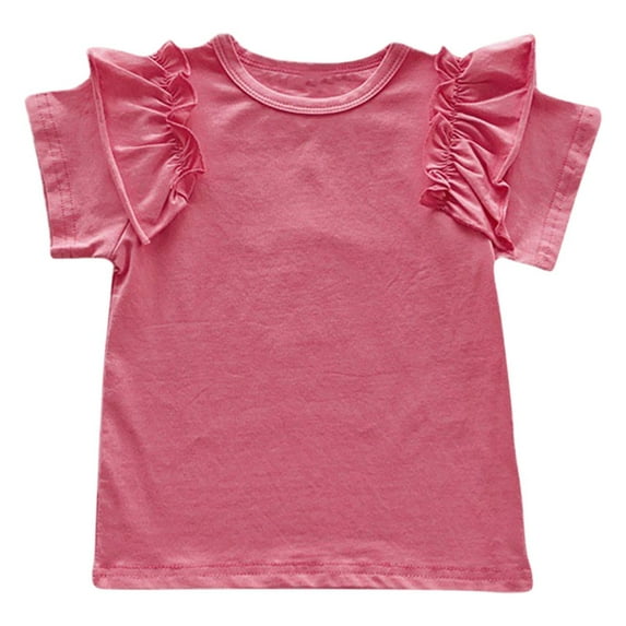 Girls Shirts Summer T Shirt Short Sleeve Round Neck Solid Color Casual Going Out Trendy Top Size 18 M-24 M