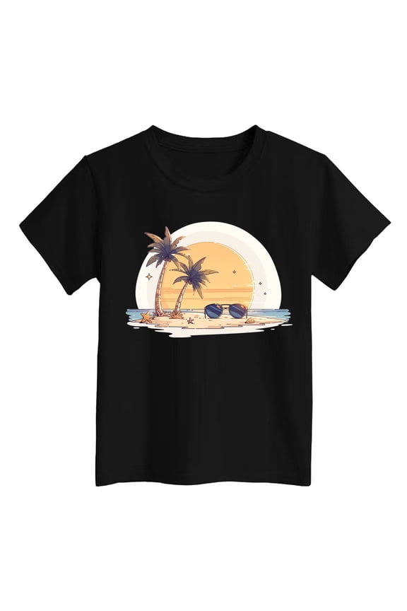 Girls Shirts T Shirt Island Print Casual Kids' Beach Birthday Girl Shirt Clothes