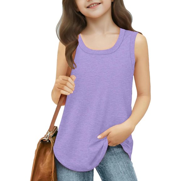 Girls Shirts, Toddler Kids Solid Color Print T-shirt Fashion Cute Round Neck Print Sleeveless Singlet