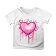 thumbnail image 1 of Girls Shirts Valentine Day Crew Neck T Shirt with Heart Print Short Sleeve Soft Fabric Easy Care Shirts for Girls Kids Shirts White 4 Years-5 Years, 1 of 4