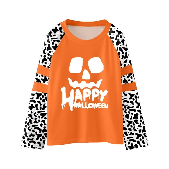 Girls Shirts Youths Girls Pumpkins Letters Prints Casual Pullover Leopard Girls Sweatshirts Boys Toddler Kids Little Girl's Long Sleeve Tops Gold, 8-9 Years