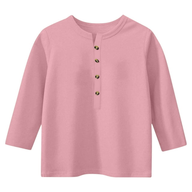 Girls Shirts for 4-13 Years Long Sleeve Crewneck Tops Kids Button Down V Neck Henley Casual Tops