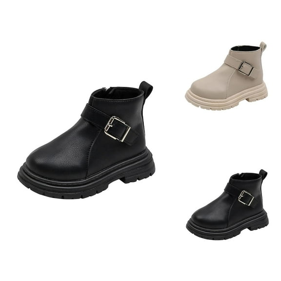 Girls Shoes Girls Combat Boots Fashion Children's English Style Boots for Girls - Short Boots with Side Zipper and Buckle Design