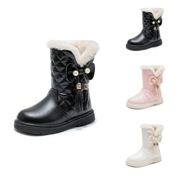 Girls Shoes Girls Combat Boots Girls' Boots Thick Sole Non Comfortable Solid Color Bow Design for Autumn and Winter