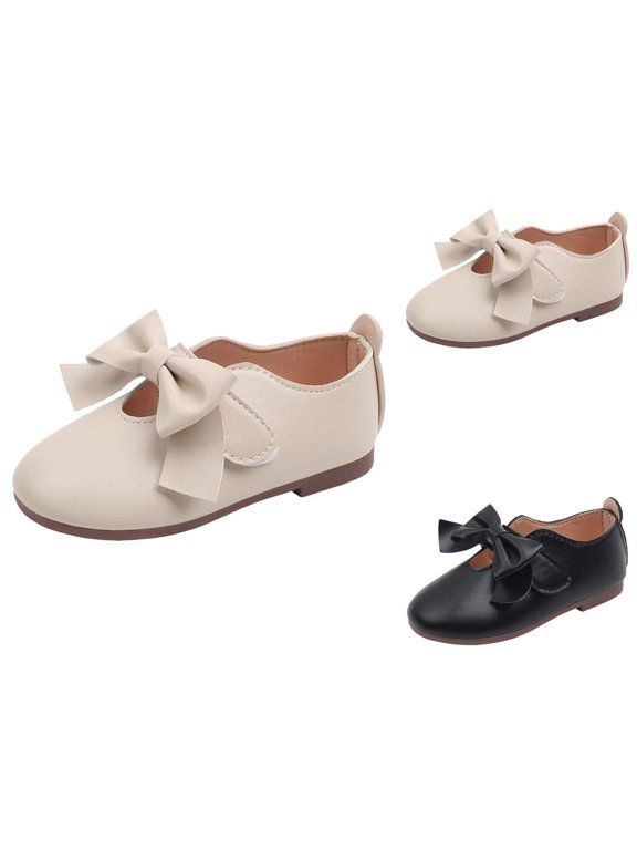 Girls Shoes Little Girls Sneakers Children Shoes Fashionable Bow Small Leather Shoes Flat Shoes Princess Shoes Soft Soled Dance Shoes
