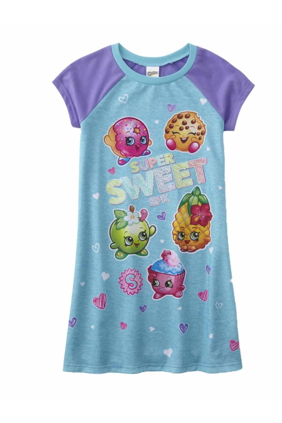 Girls Shopkins Pajamas Super Sweet Blue Purple Donut Cupcake Sleep Dress 4