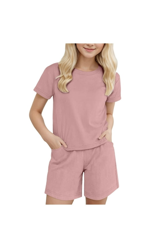 Girls Short Sets Size 8-10 Girls 2 Piece Outfits Casual Girls Shorts Sets Sleeveless Crop Tank Top and Short Sets Ribbed Workout Sets Summer