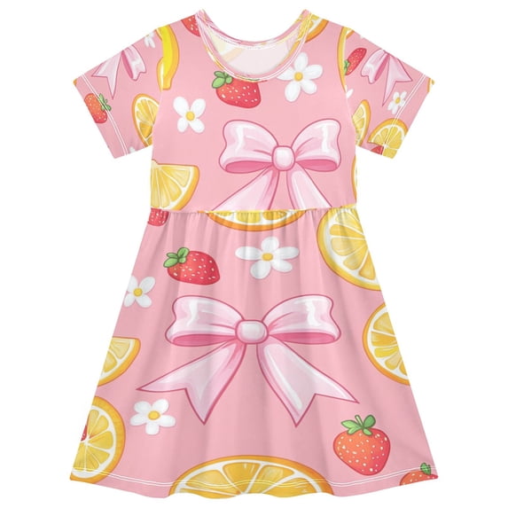 Girls Short Sleeve A-Line Dress Bow Ribbon and Orange Play Dress Sizes 2T