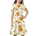 thumbnail image 1 of Girls Short Sleeve A-Line Dress Casual Summer Graphic Flowy Swing Ruffle Pleated Dresses 4-14 Years, 1 of 8