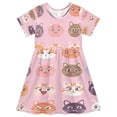 thumbnail image 1 of Girls Short Sleeve A-Line Dress Cute Cat Face Pattern Play Dress Sizes 4T, 1 of 8