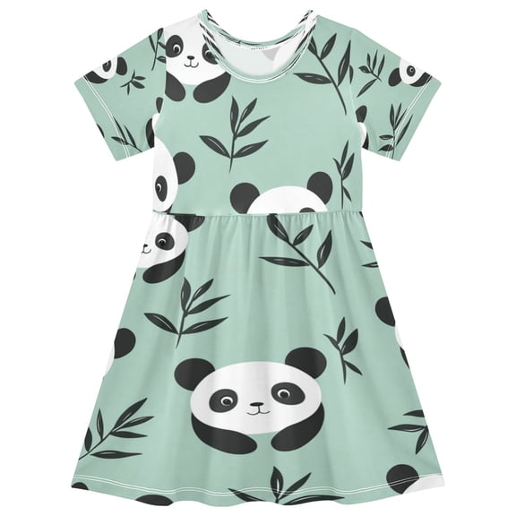 Girls Short Sleeve A-Line Dress Cute Pandas Play Dress Sizes 2T