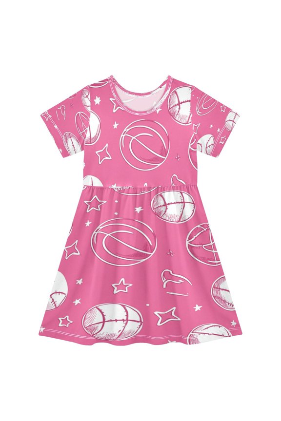 Girls Short Sleeve A-Line Dress Pattern with Sports Elements Play Dress Sizes 3T