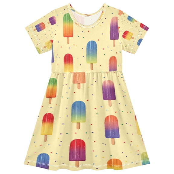 Girls Short Sleeve A-Line Dress Play Dress Colorful Popsicles Pattern Sizes 2T