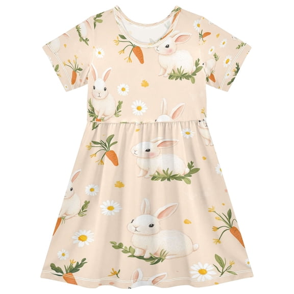 Girls Short Sleeve A-Line Dress Small Rabbits and Carrots Play Dress Sizes 2T