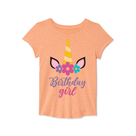 Girls Short Sleeve Birthday Graphic Tee, Size 14-16