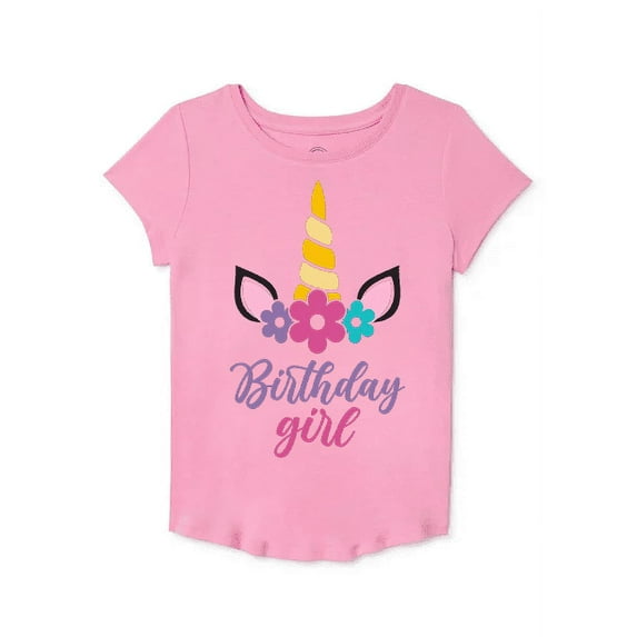 Girls Short Sleeve Birthday Graphic Tee, Size 6-7