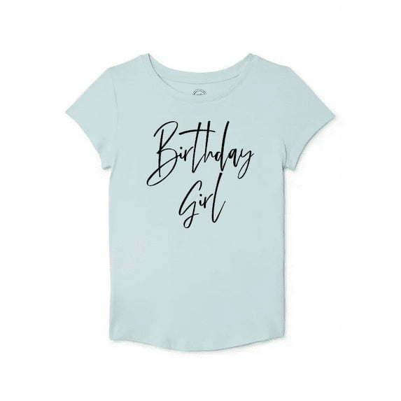 Girls Short Sleeve Birthday Graphic Tee, Size 6-7