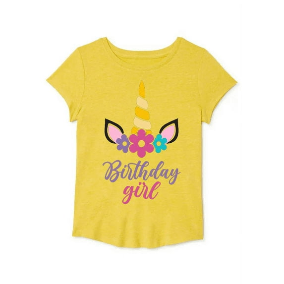 Girls Short Sleeve Birthday Graphic Tee, Size 6-7