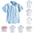 thumbnail image 1 of Girls Short Sleeve Blue Button Down Dress Shirts Kids Summer Short Sleeve Shirts for School Uniform Blouse Wedding Party Size 11-12 Years, 1 of 5