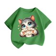 thumbnail image 1 of Girls Short Sleeve Breathable Summer T Shirt Cute Cat Print Kids Casual Tee Soft Fashion, 1 of 5